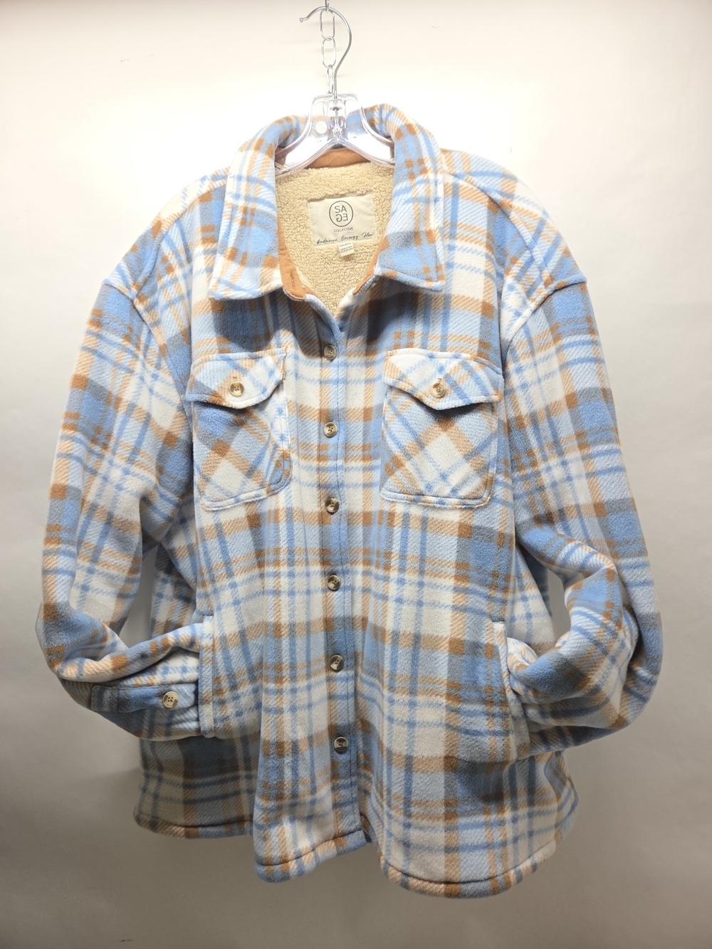 Sage Ladies' Plush Shirt Jacket 2XL Blue Plaid